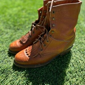 Women's Tan Lace-Up Leather Boots
